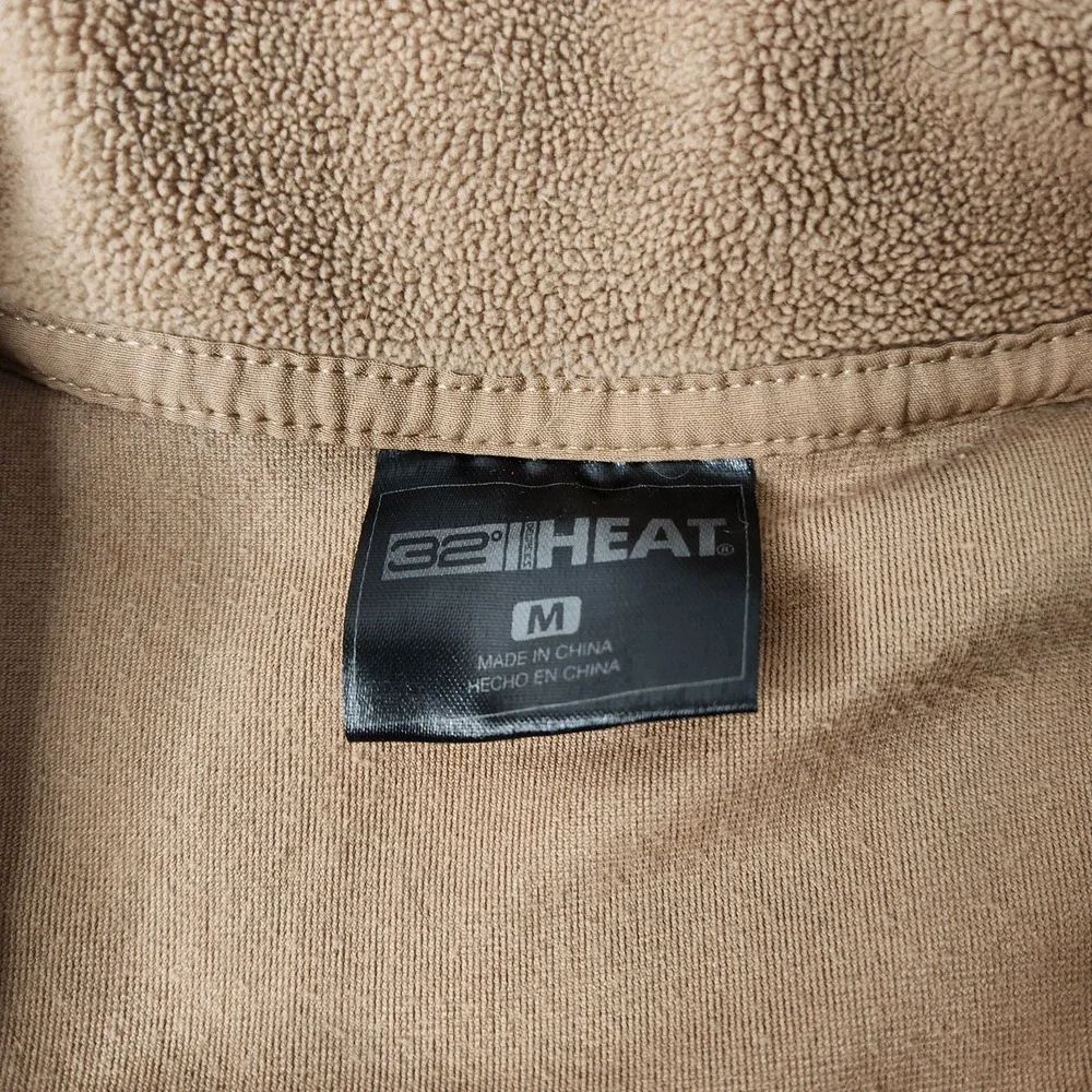 32 Degrees Heat Mens Medium Tan Brown Fleece Snap Button Pullover Sweater Pocket